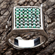 Emerald Eagle Lion Army Sterling Silver Ring