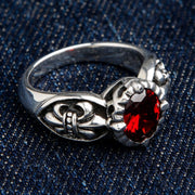 Sterling Silver Red Garnet Medieval Fleur De Lis Gothic Ring