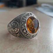sterling silver amber men's ring