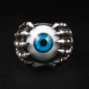 Blue Eyeball Claw Sterling Silver Gothic Ring