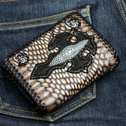 Cross Dark Grey Snake Leather Biker Wallet