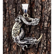 sterling silver Japanese dragon moon pendant