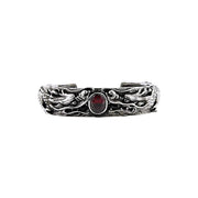 red garnet inlaid dragon men's sterling silver cuff bracelet