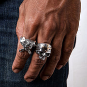 sterling silver gold cross biker skull ring