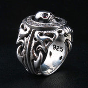 Tribal Garnet Skull Sterling Silver Gothic Ring