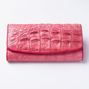 pink trifold crocodile wallet