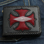 red stingray leather cross inlaid biker men's wallet