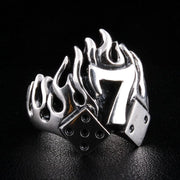Number 7 Dice Flame Biker Ring