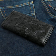 tribal black leather biker wallet
